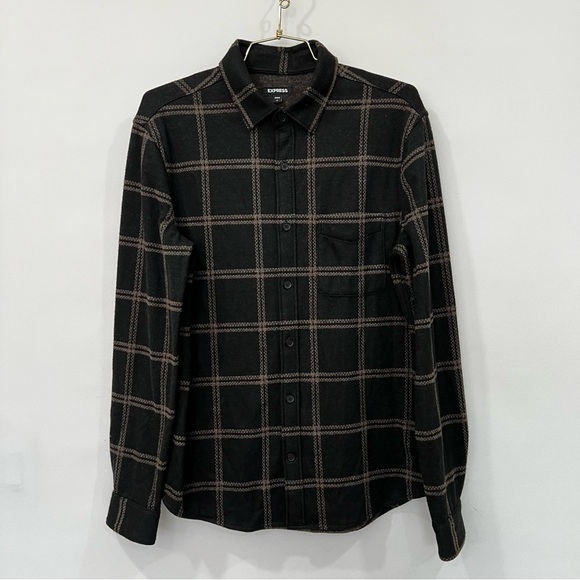Express Other - Express Plaid Size Medium Men's Brown/Tan Flannel Long Sleeve Button-Up